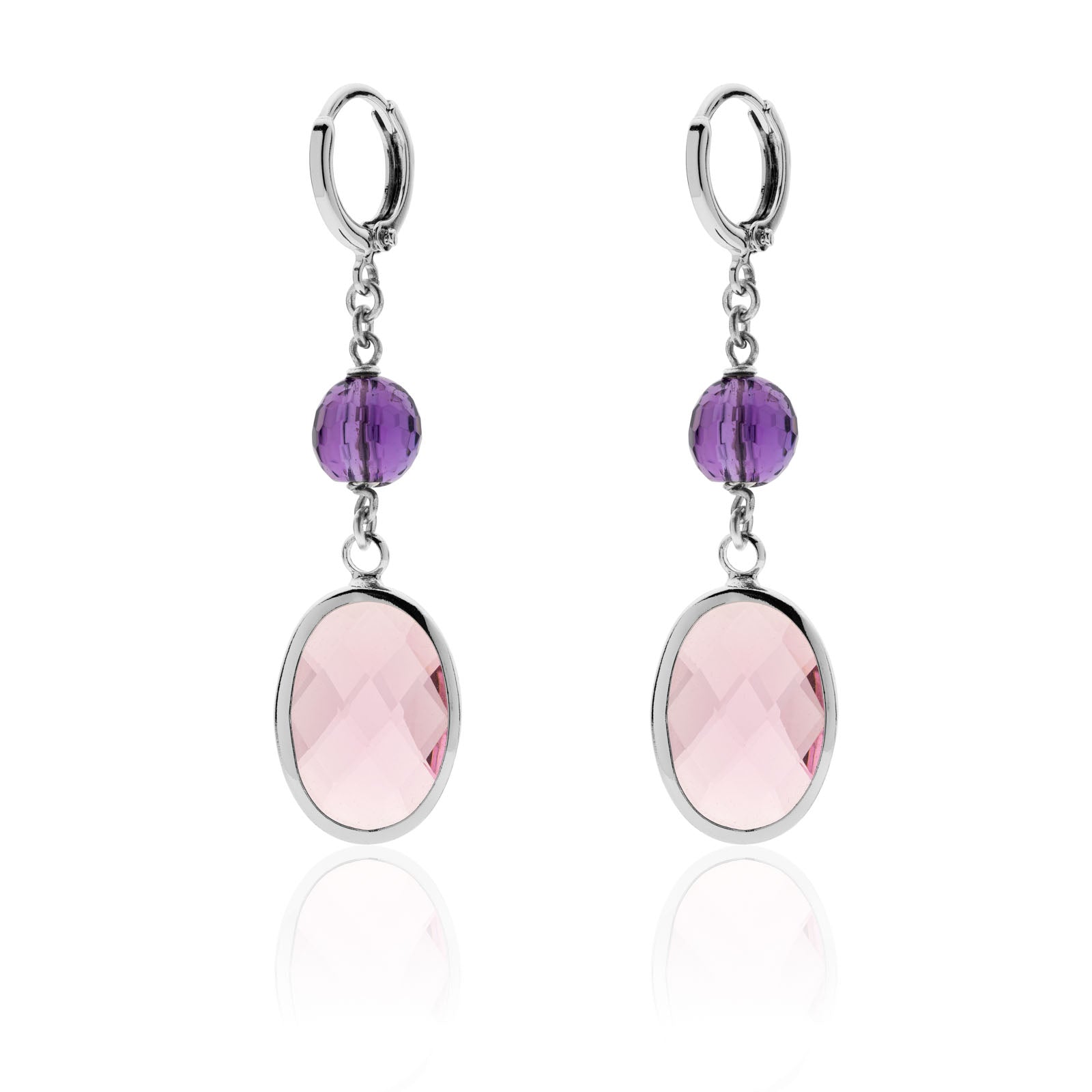 Lange Ohrringe mit rosa Stein und violetter Perle Unoaerre Damen 2258