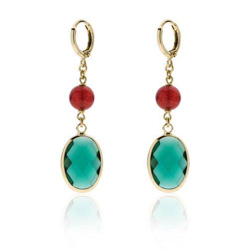 Orecchini lunghi con pietra verde smeraldo e perla rossa 2266 Unoaerre donna
