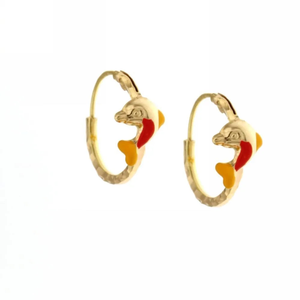Damenohrringe Gelbgold Creolen mit Delfin