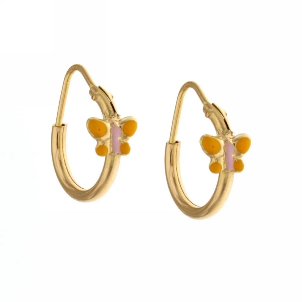 Orecchini oro giallo donna Cerchi con farfallina