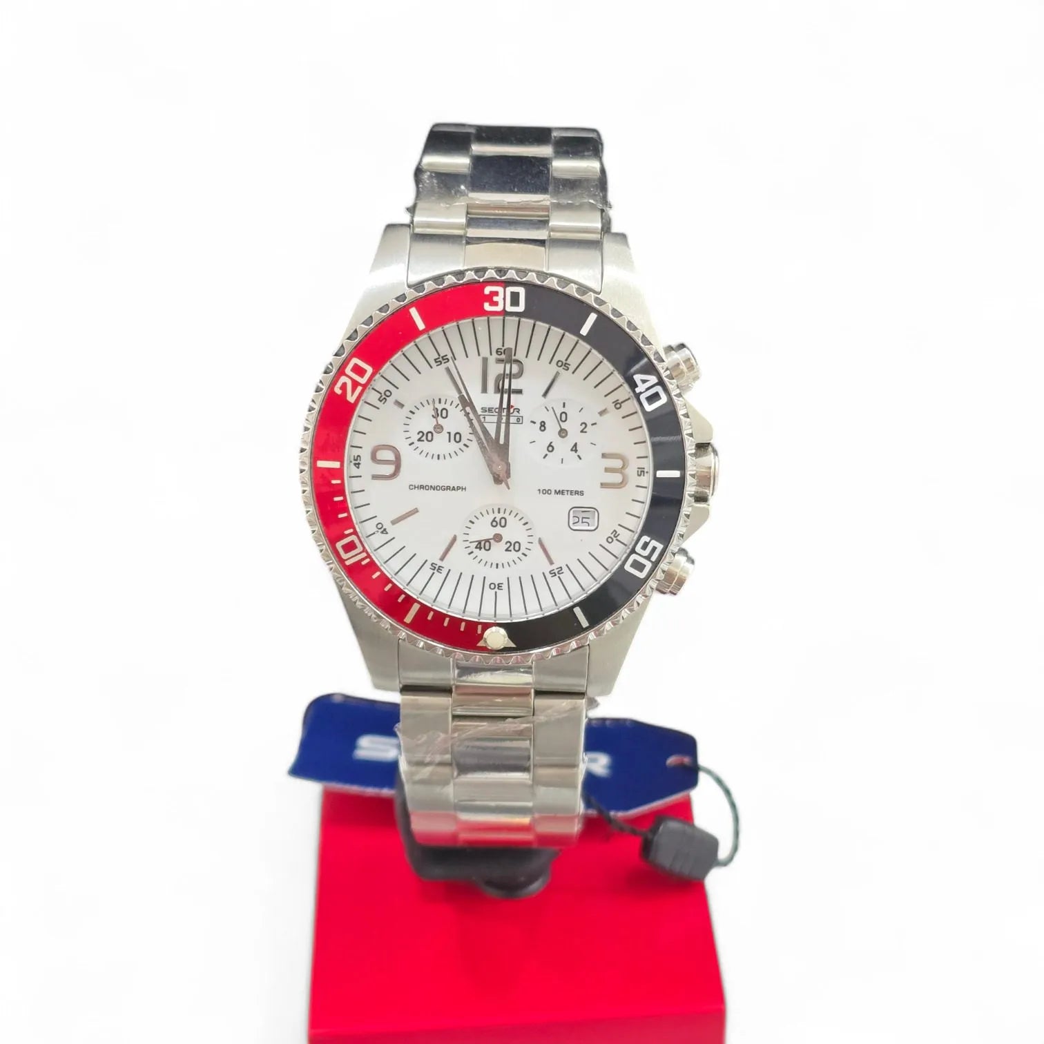 Orologio Sector Cronografo con Quadrante Bianco e Ghiera Bicolore Rossa e Nera