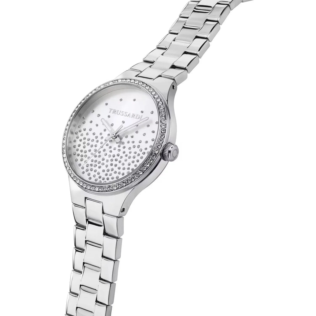Trussardi Damen-Armbanduhr T-Essenza, silbernes Zifferblatt, R2453172504