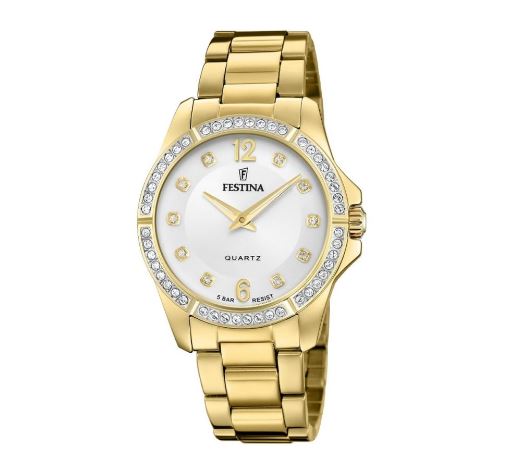 Orologio da donna Festina in acciaio dorato e zirconi F20596/1