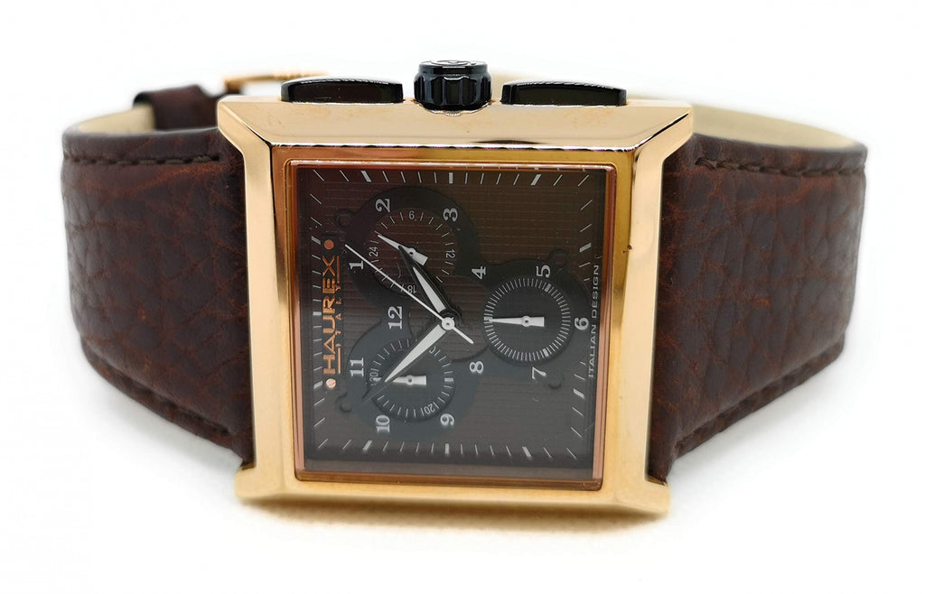 Haurex Escape Herrenuhr Modell 9R335UMN, braunes Lederarmband, 42mm Edelstahlgehäuse