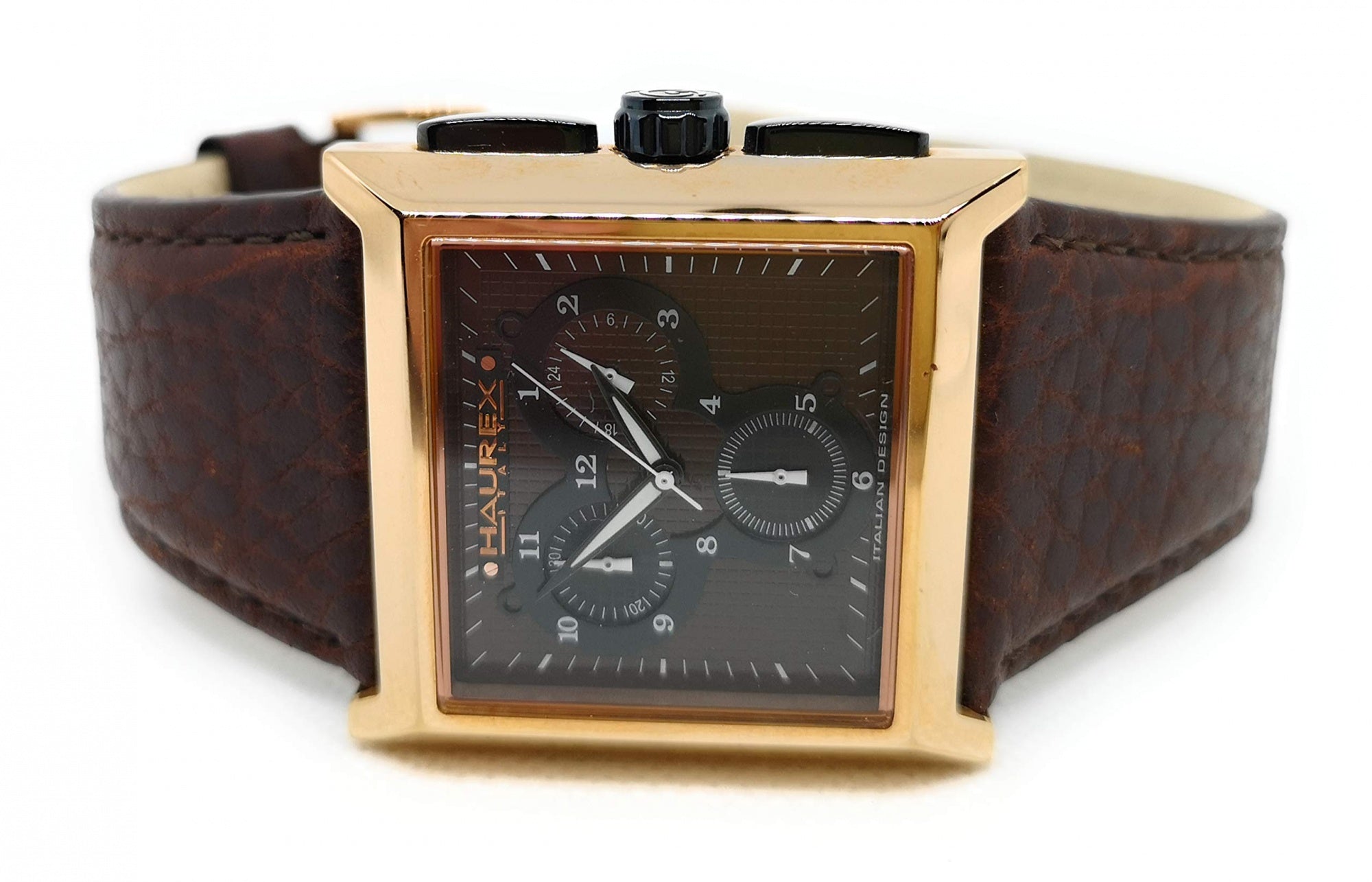 Orologio da uomo Haurex Escape modello 9R335UMN, cinturino in pelle marrone, cassa 42mm in acciaio