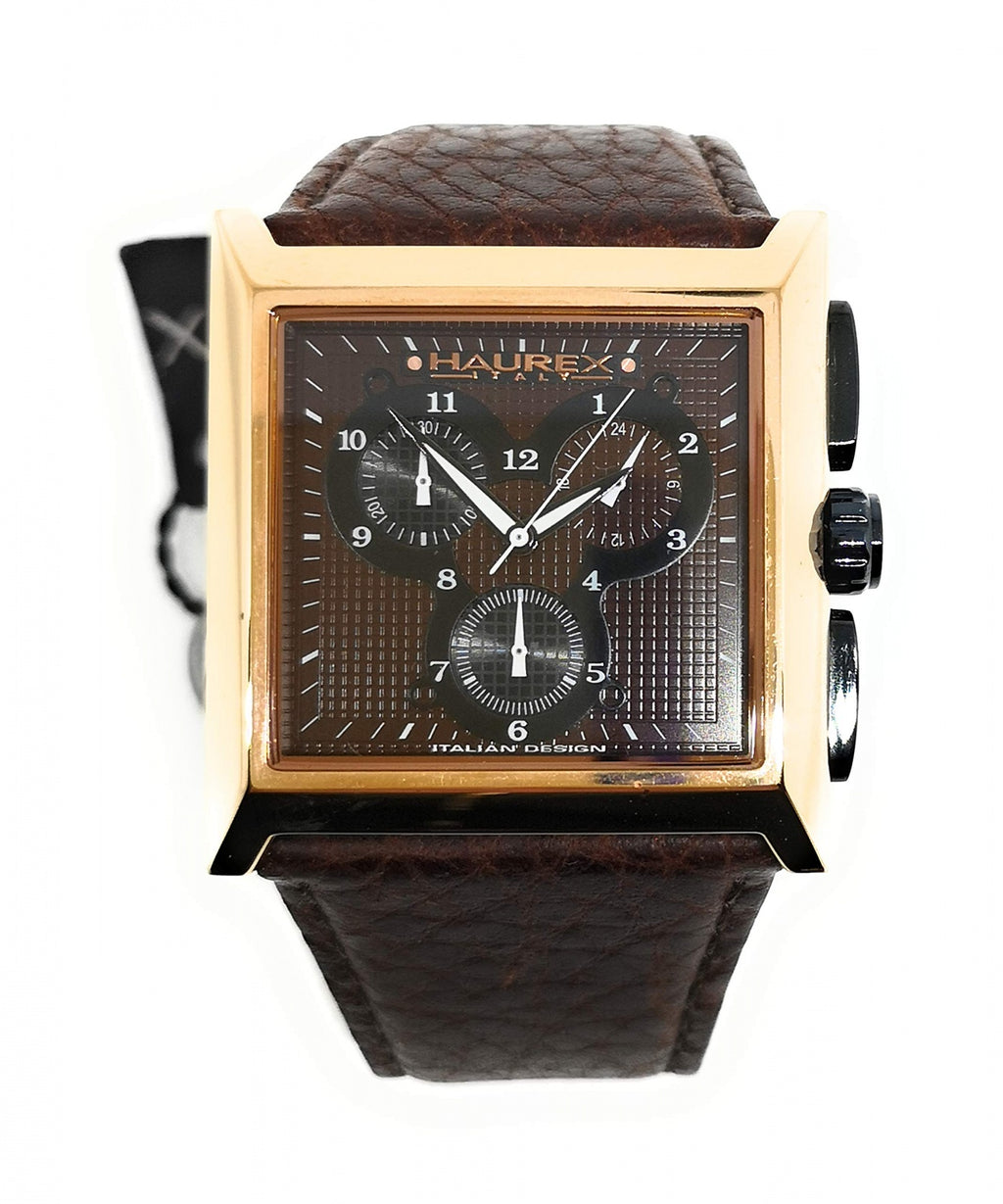 Haurex Escape Herrenuhr Modell 9R335UMN, braunes Lederarmband, 42mm Edelstahlgehäuse