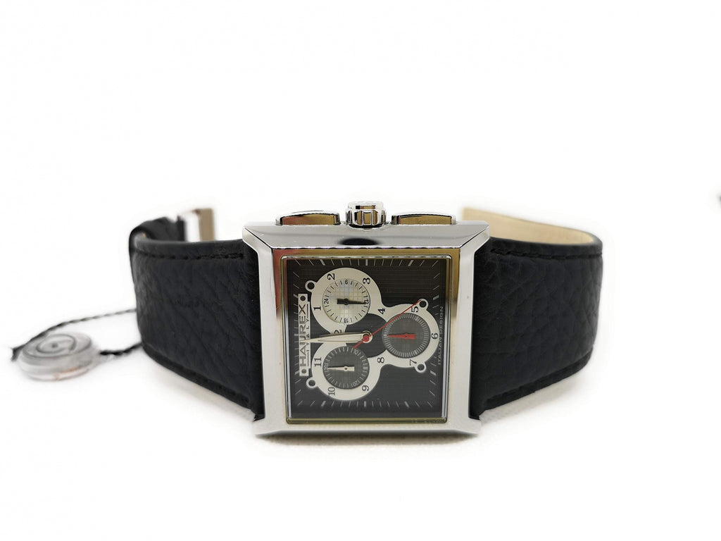 Orologio da uomo Haurex Escape modello 9a335unn, cinturino in pelle nero, cassa in acciaio