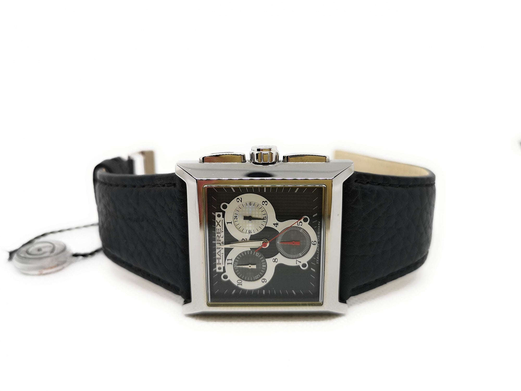 Orologio da uomo Haurex Escape modello 9a335unn, cinturino in pelle nero, cassa in acciaio