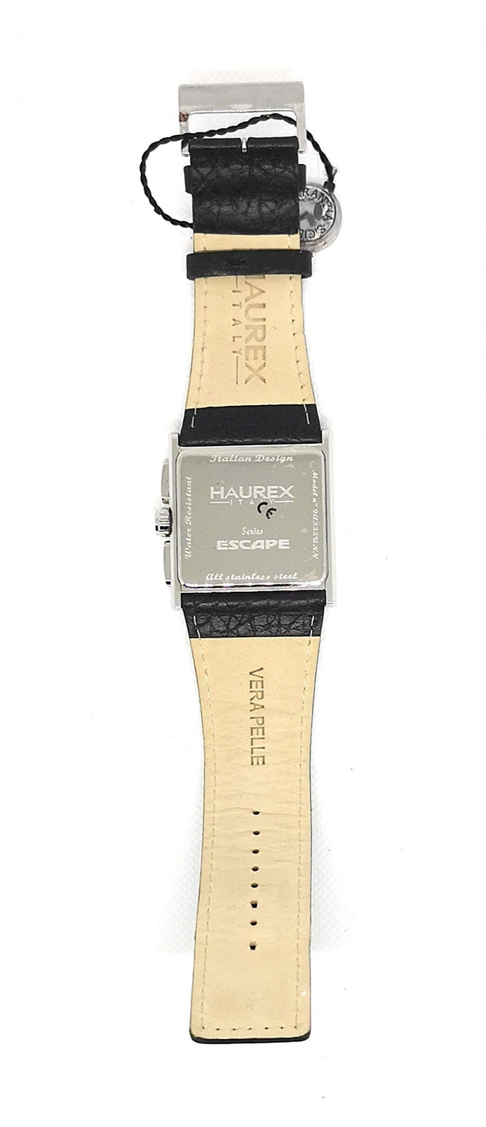 Orologio da uomo Haurex Escape modello 9a335unn, cinturino in pelle nero, cassa in acciaio