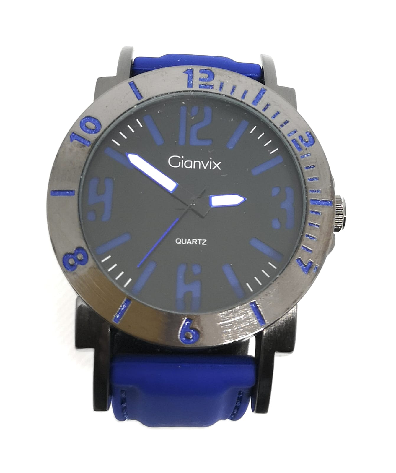Orologio da uomo solo tempo Gianvix da uomo con cassa in acciaio nero e cinturino blu in gomma con cuciture