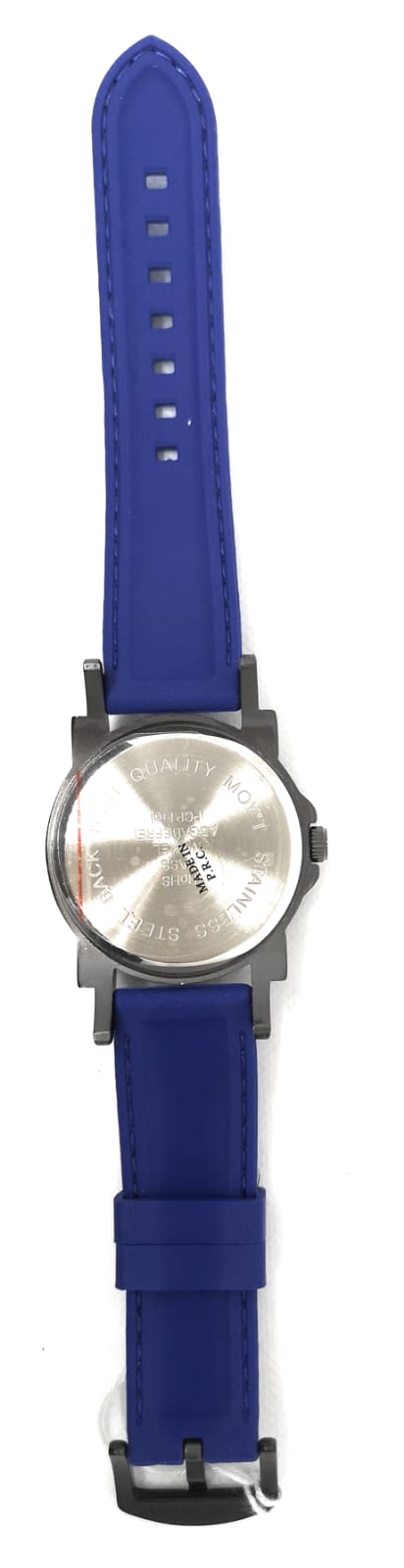 Gianvix Herrenuhr mit schwarzem Edelstahlgehäuse und blauem Kautschukarmband mit Nähten