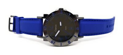 Gianvix Herrenuhr mit schwarzem Edelstahlgehäuse und blauem Kautschukarmband mit Nähten
