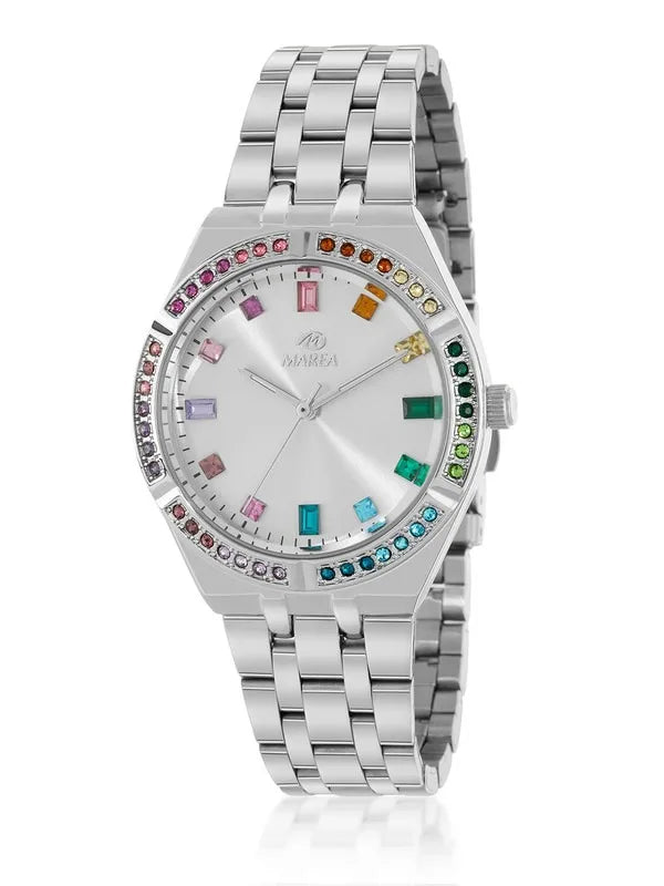 Damen-Marea-Uhr aus Stahl mit mehrfarbigen Zirkonia b41382/1