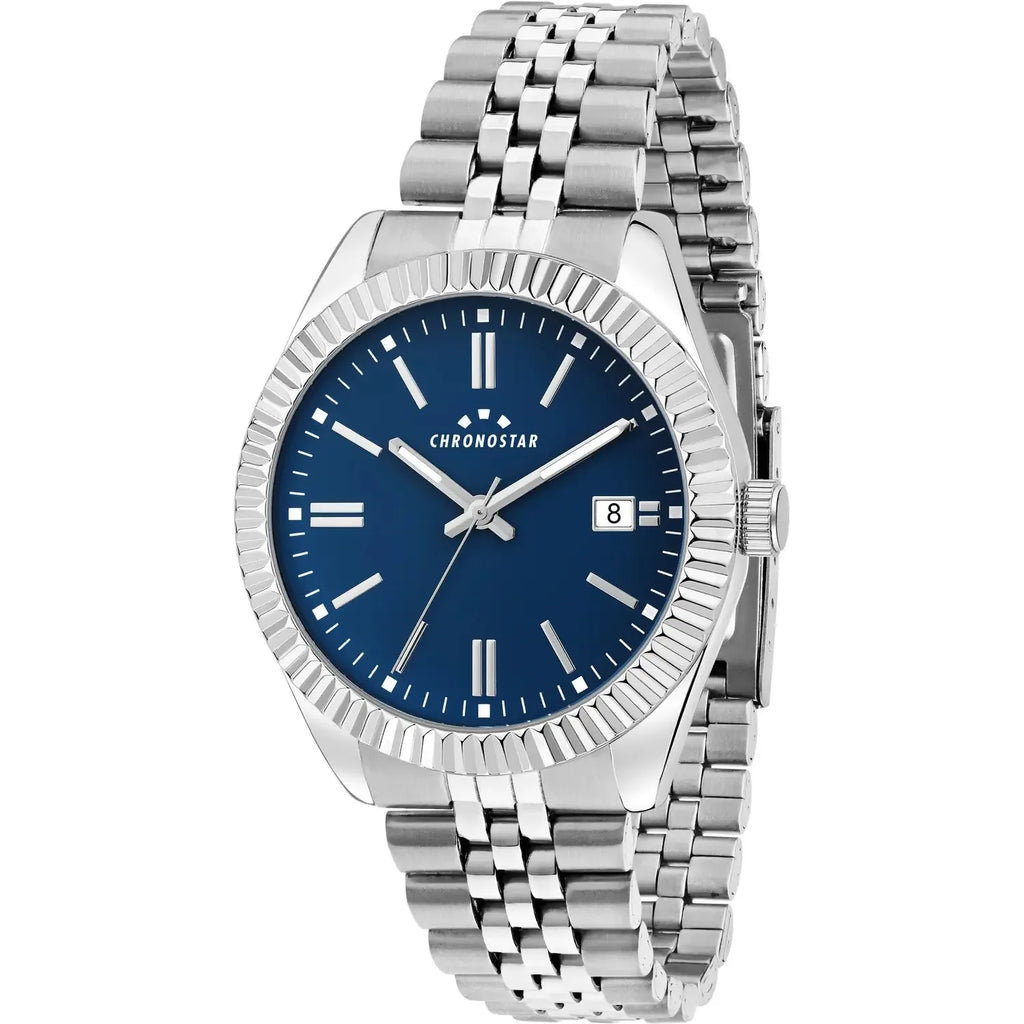 Herrenuhr Chronostar aus Edelstahl mit blauem Zifferblatt r3753312008