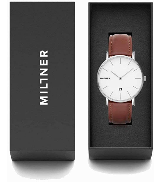 Orologio uomo Millner Hallfieeld Silver Brown in acciaio e pelle MLW0034