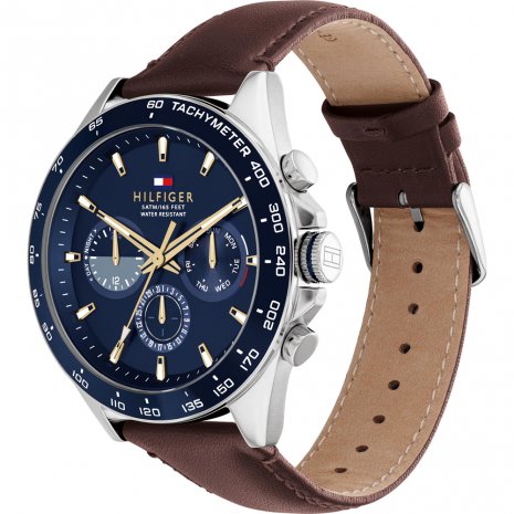 Tommy Hilfiger Herrenuhr Owen Multifunktion mit braunem Lederarmband 1680667