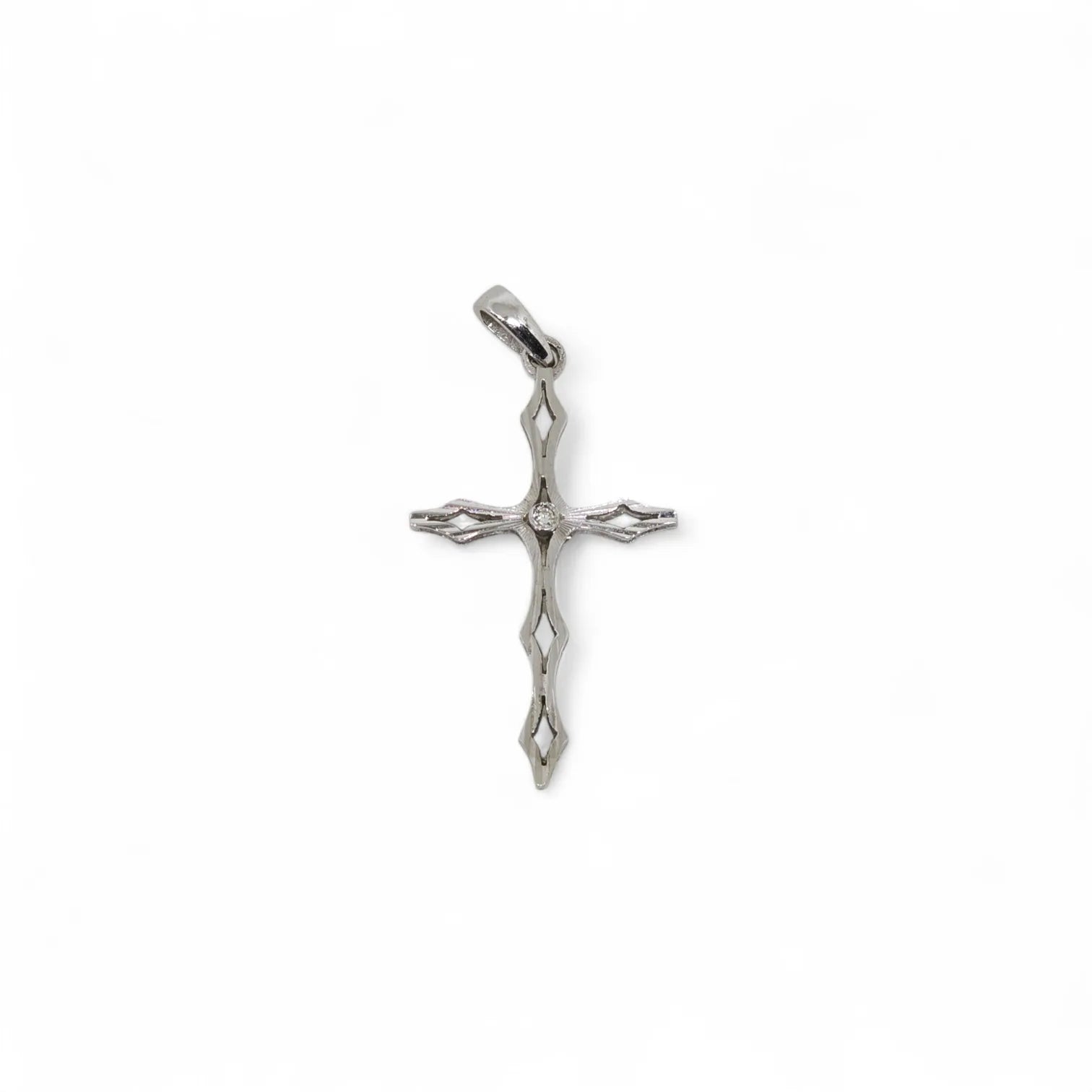 Pendente a Croce in Oro Bianco con Diamante