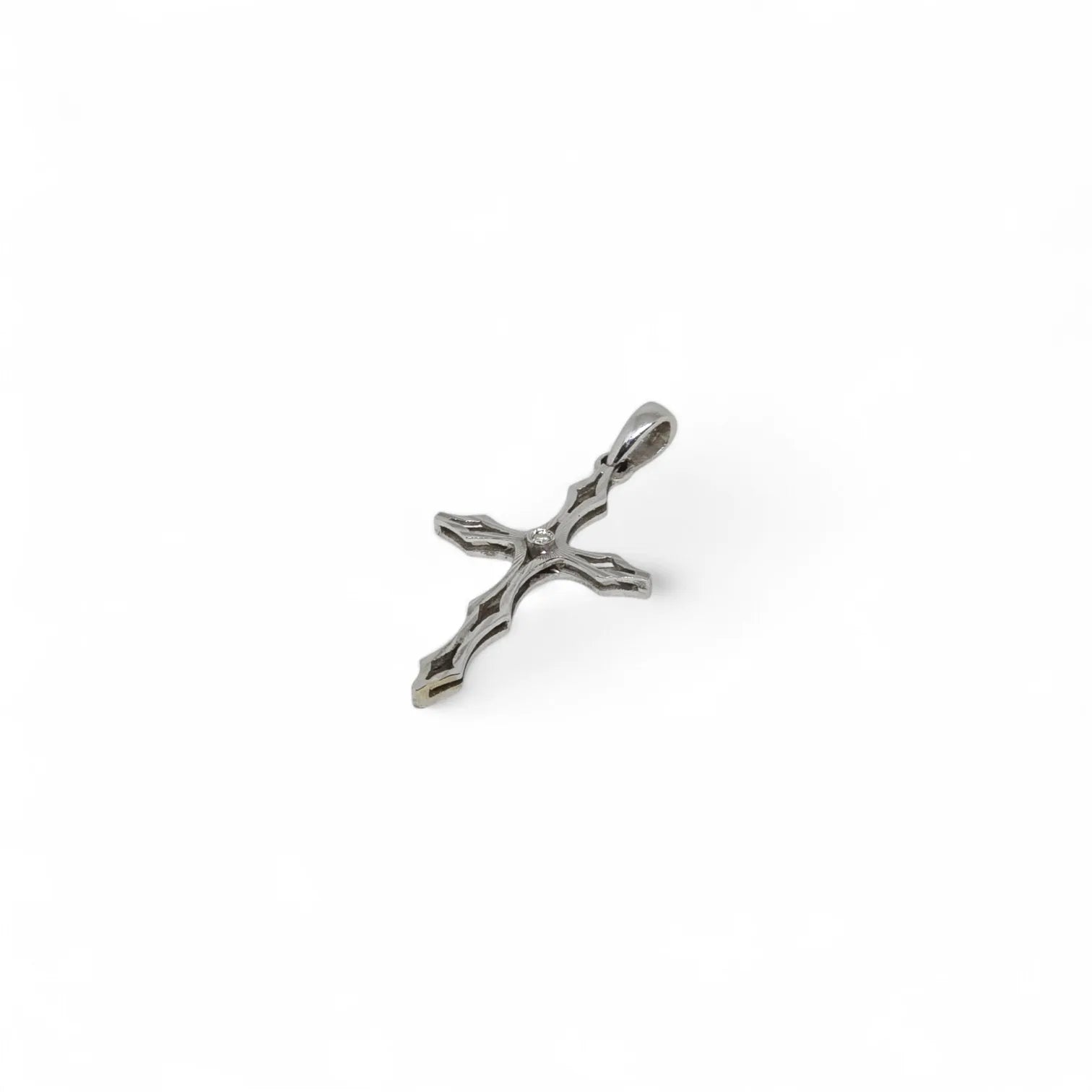 Pendente a Croce in Oro Bianco con Diamante