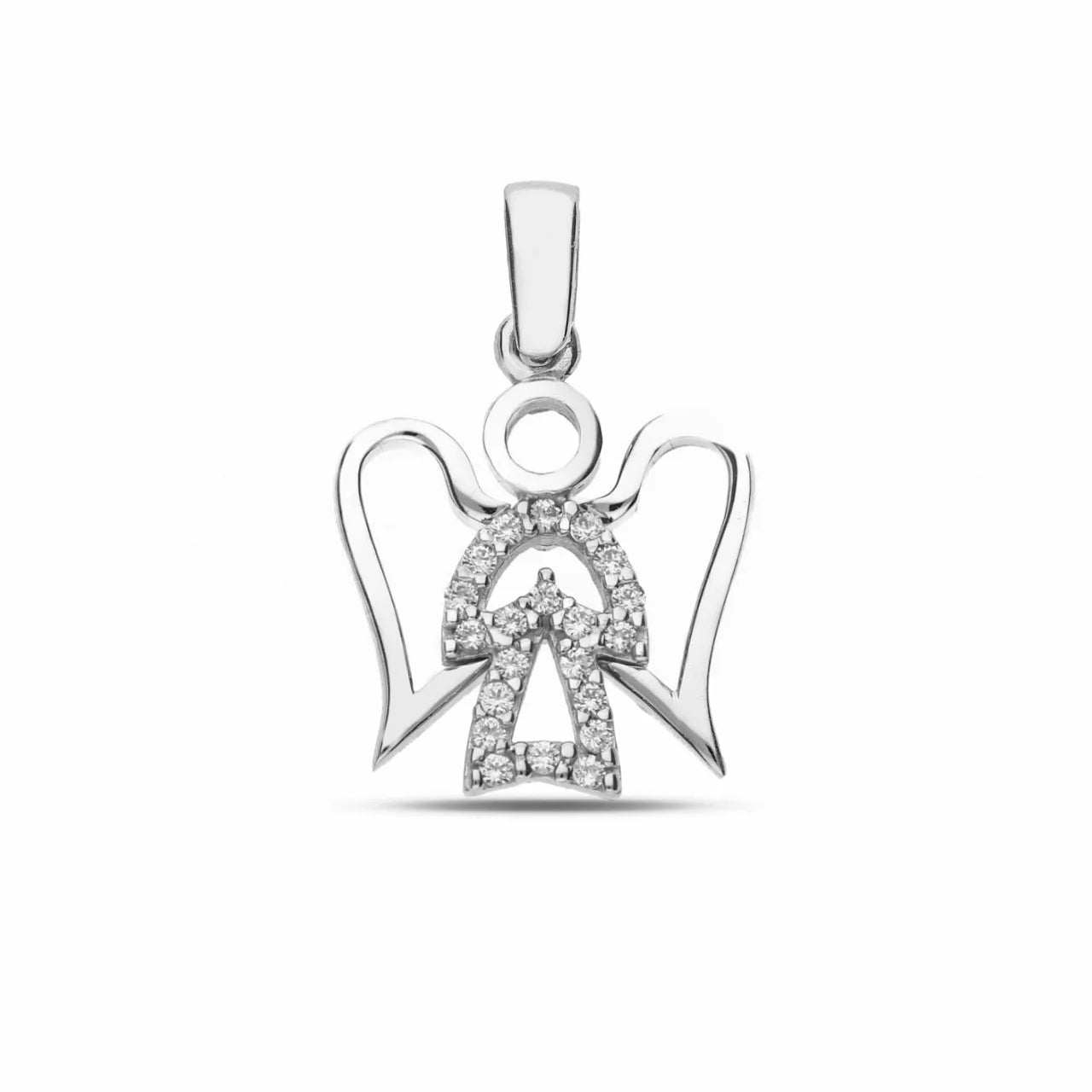 Pendente angelo in oro bianco18kt con zirconi