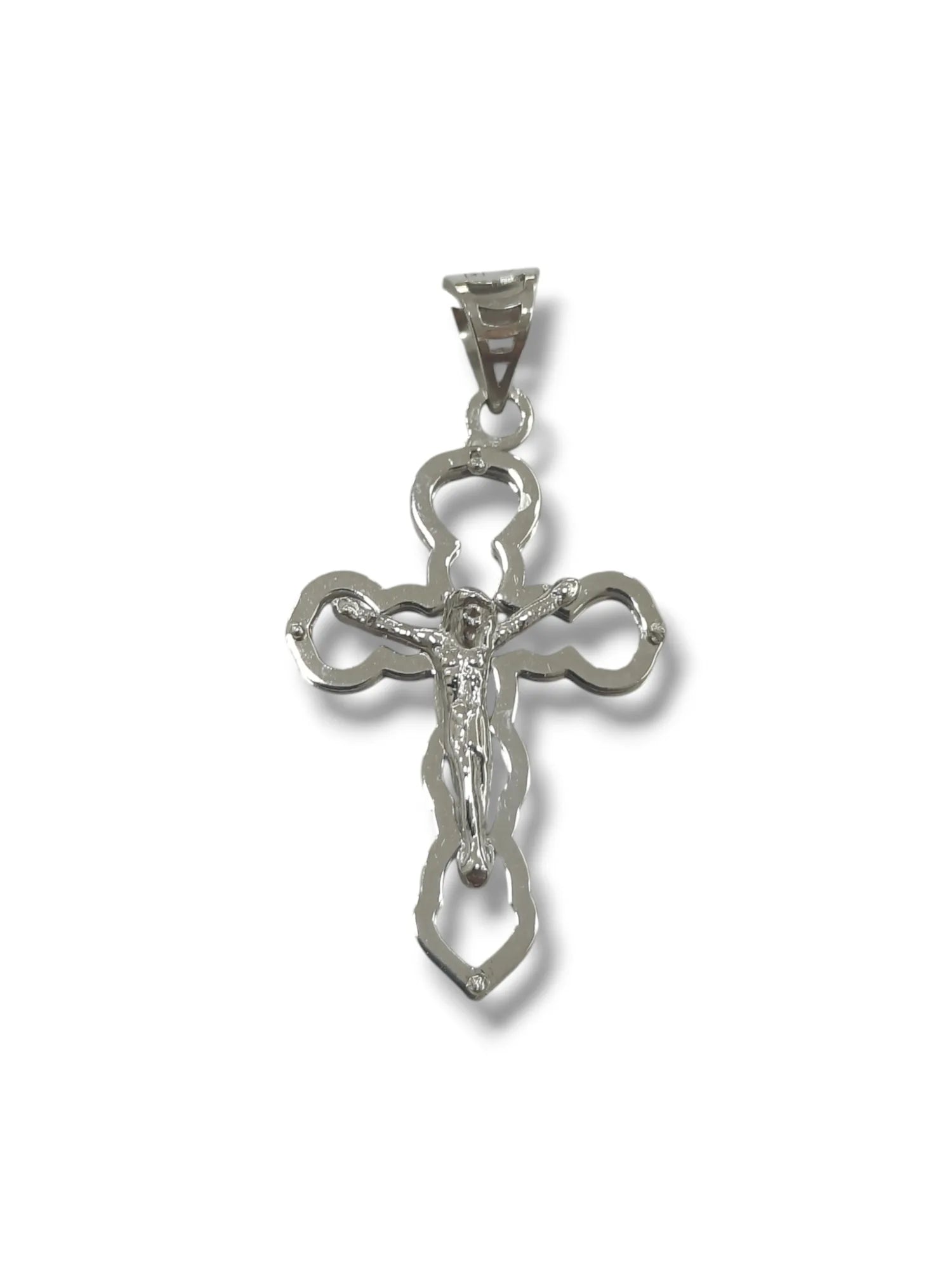 Pendente croce con cristo in oro bianco 9 carati unisex Igold