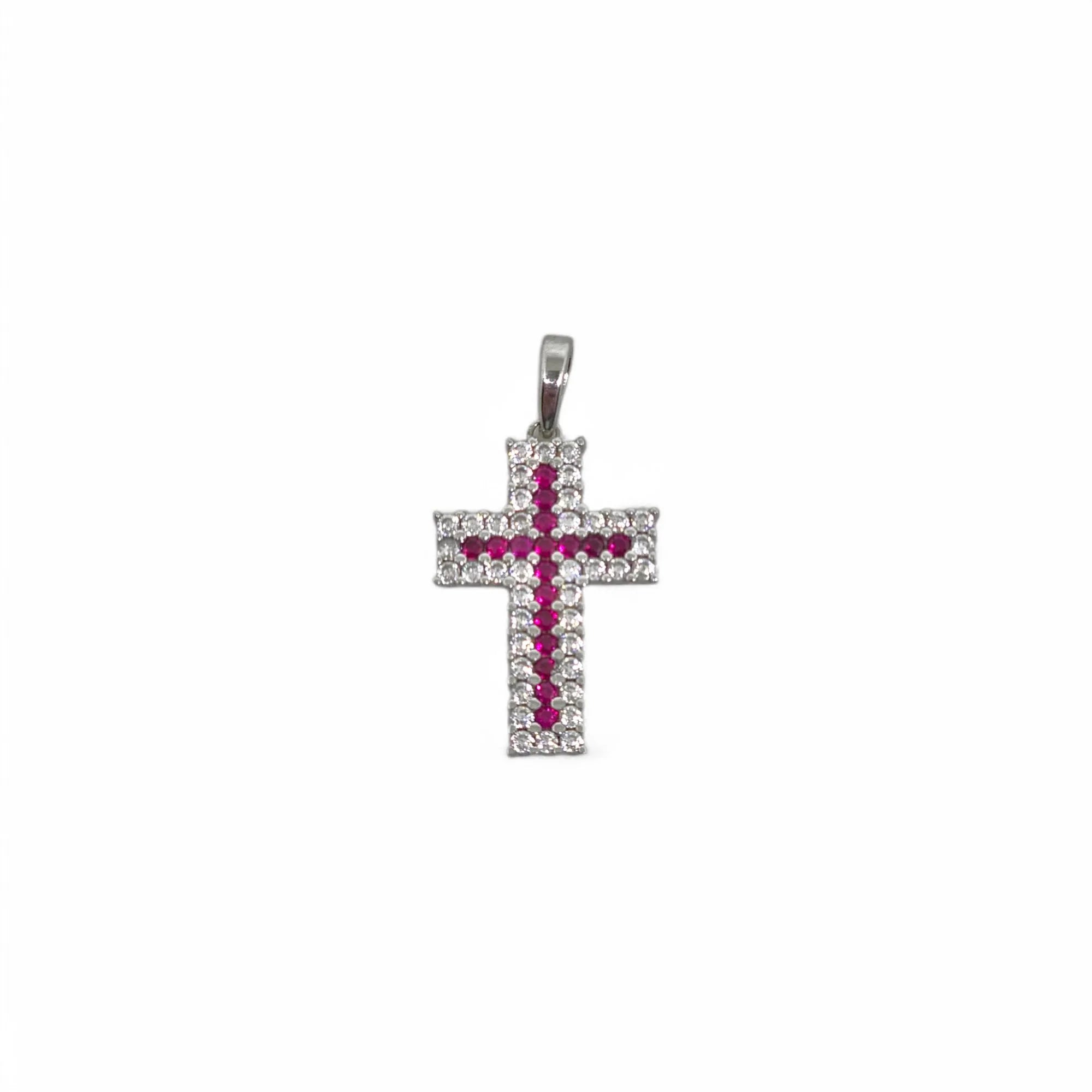 Pendente croce double face in oro 18 carati e zirconi