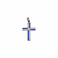 Pendente croce in oro 18 carati con zirconi bianchi e blu