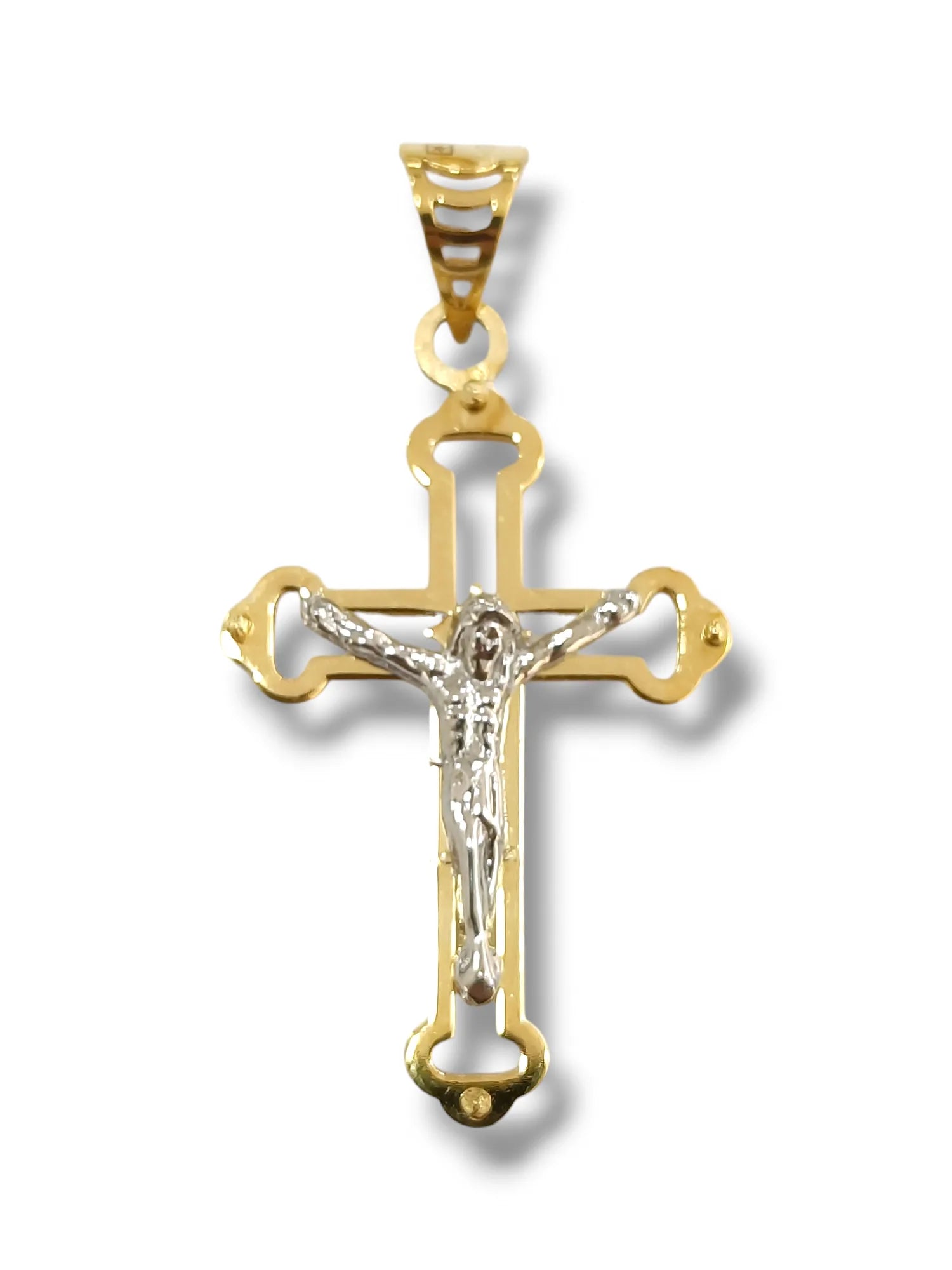 Pendente croce in oro 9 carati con cristo Unisex bicolore Igold