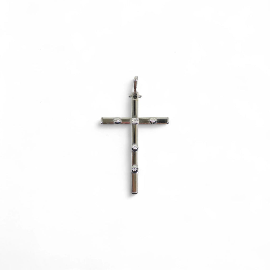 Pendente croce in oro bianco 18 carati con diamante centrale