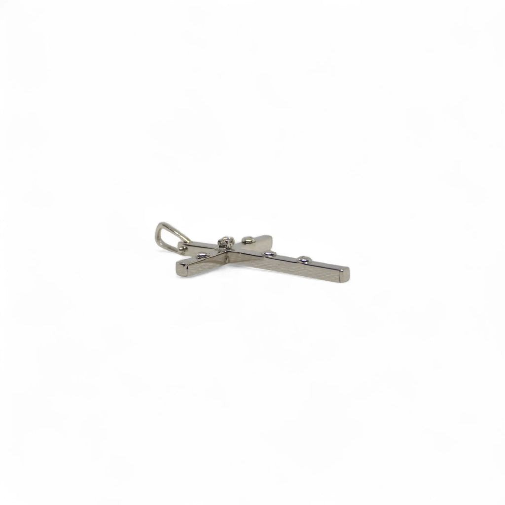 Pendente croce in oro bianco 18 carati con diamante centrale