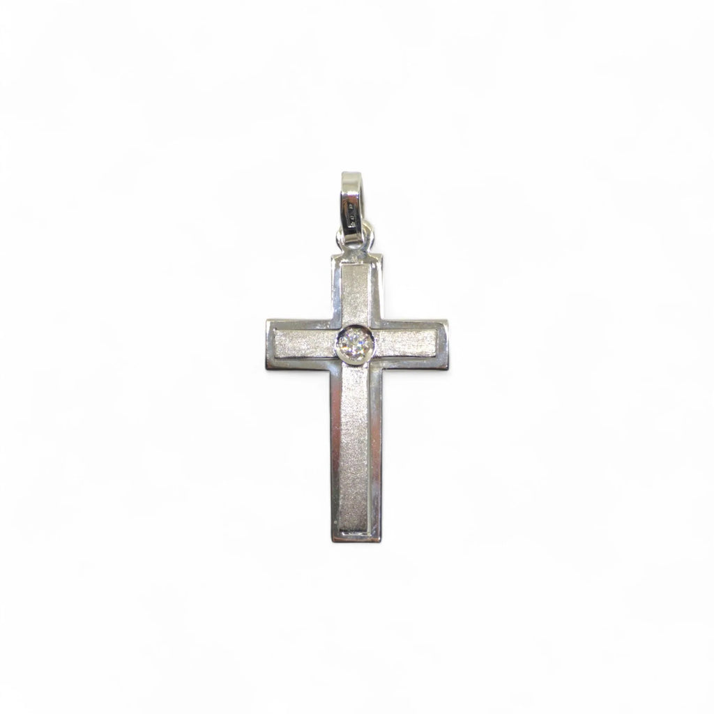 Pendente croce in oro bianco 18 kt con diamante centrale