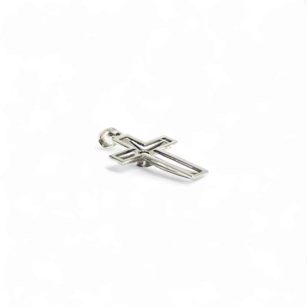 Pendente croce in oro bianco 18 kt con diamante centrale
