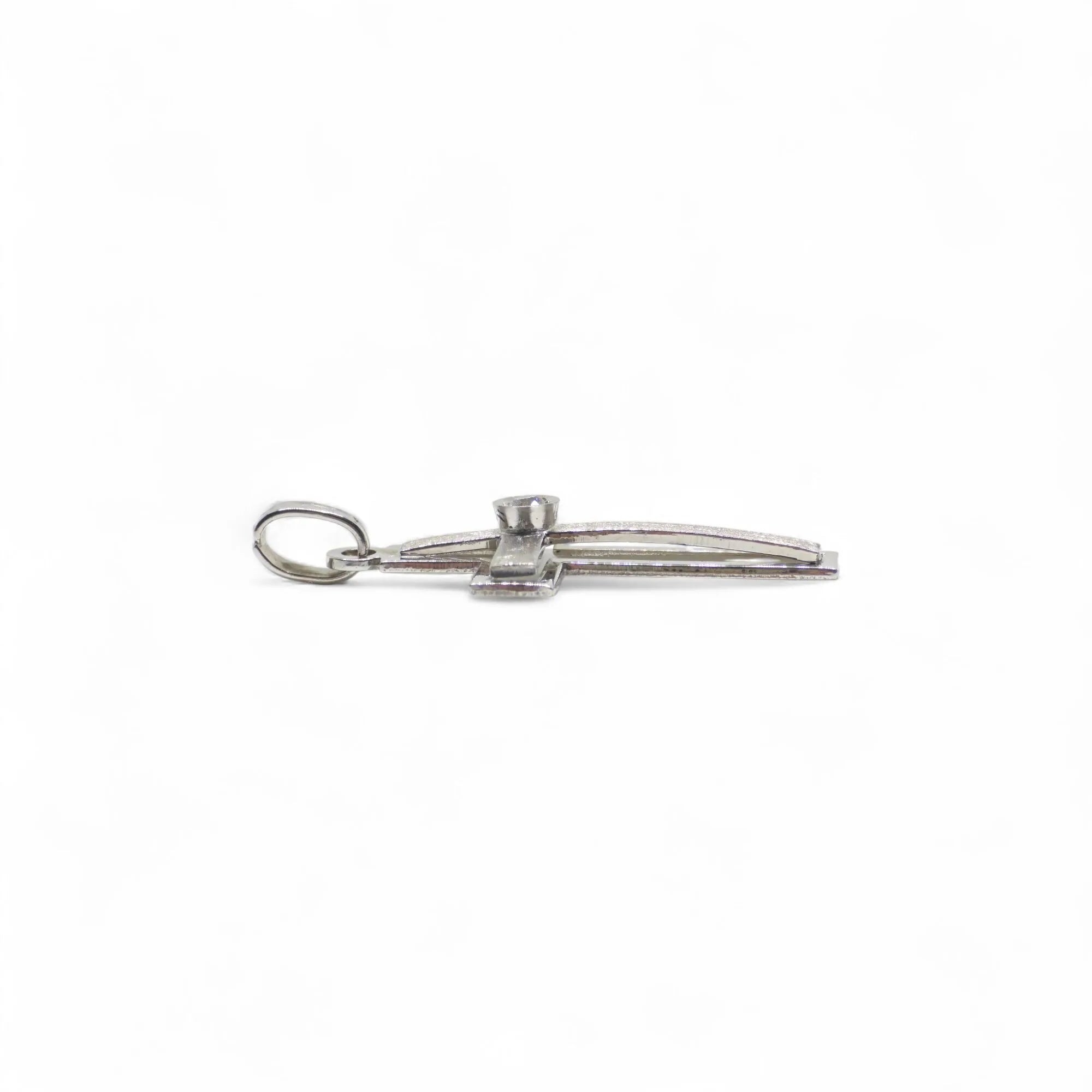Pendente croce in oro bianco 18 kt con diamante centrale