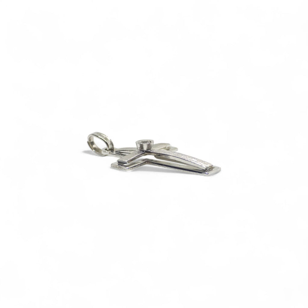 Pendente croce in oro bianco 18 kt con diamante centrale
