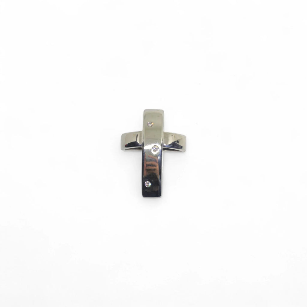 Pendente croce in oro bianco 18 kt con diamanti