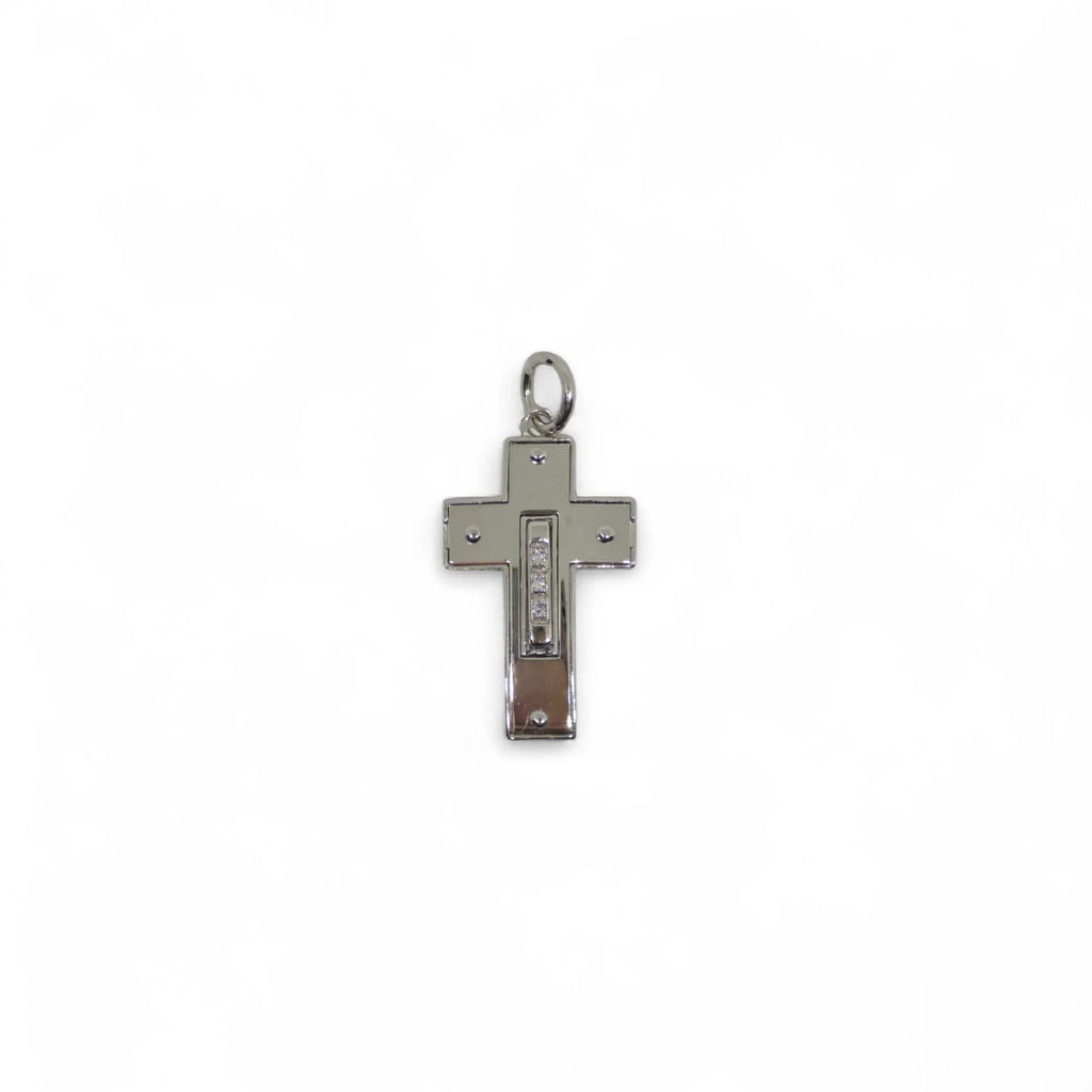 Pendente croce in oro bianco 18 kt con diamanti al centro
