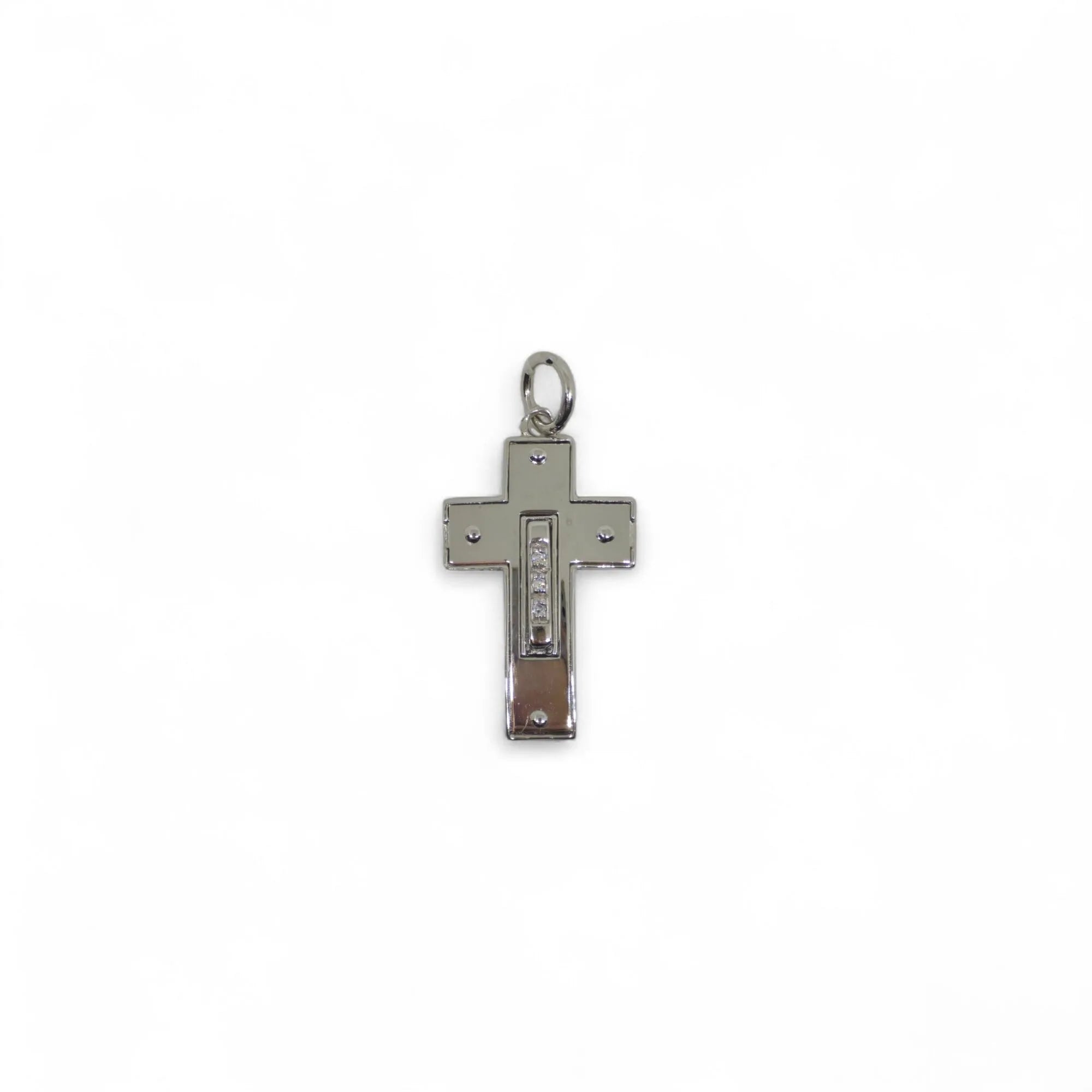 Pendente croce in oro bianco 18 kt con diamanti al centro