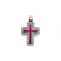 Pendente croce in oro bianco 18 kt con rubini rossi