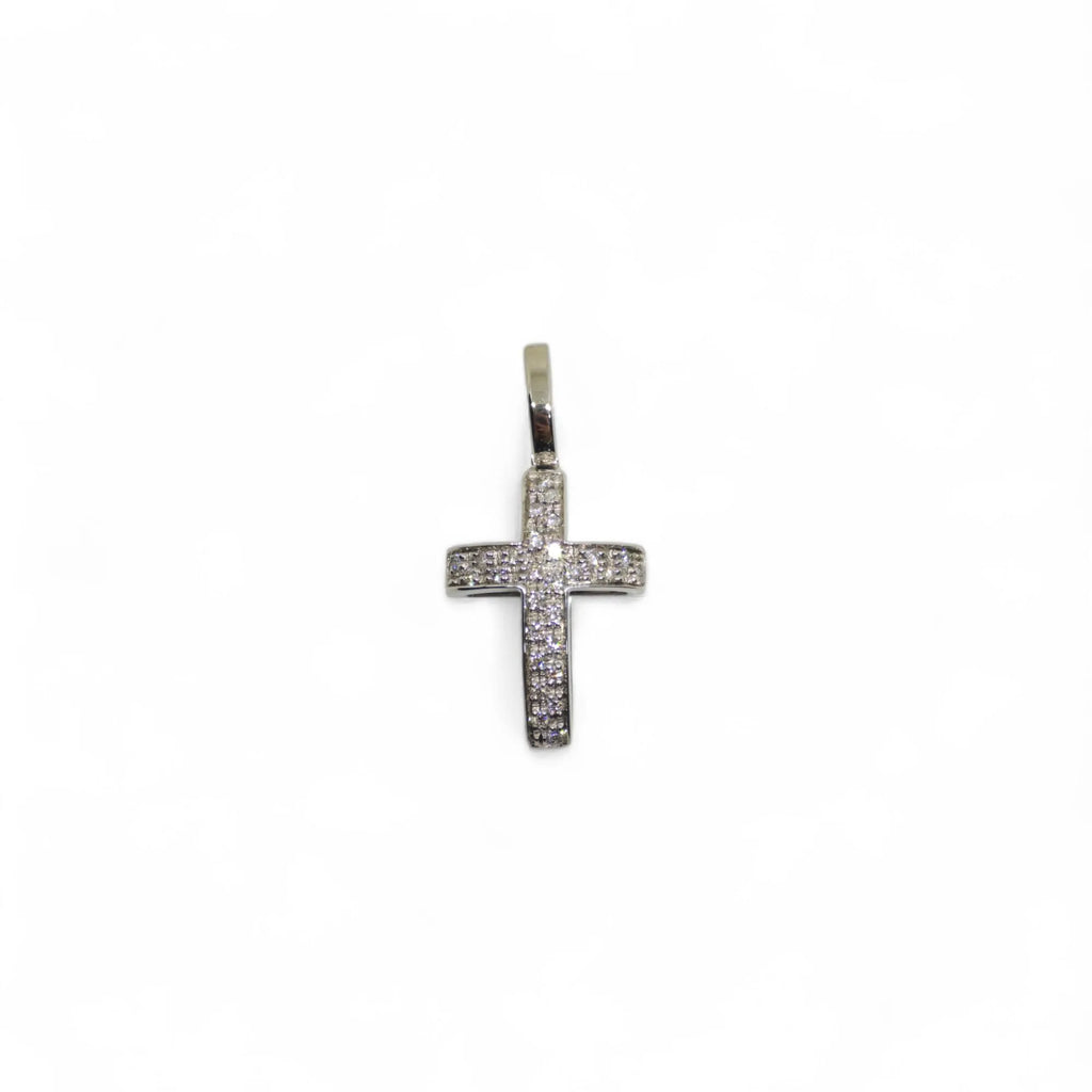 Pendente croce in oro bianco 18 kt e diamanti