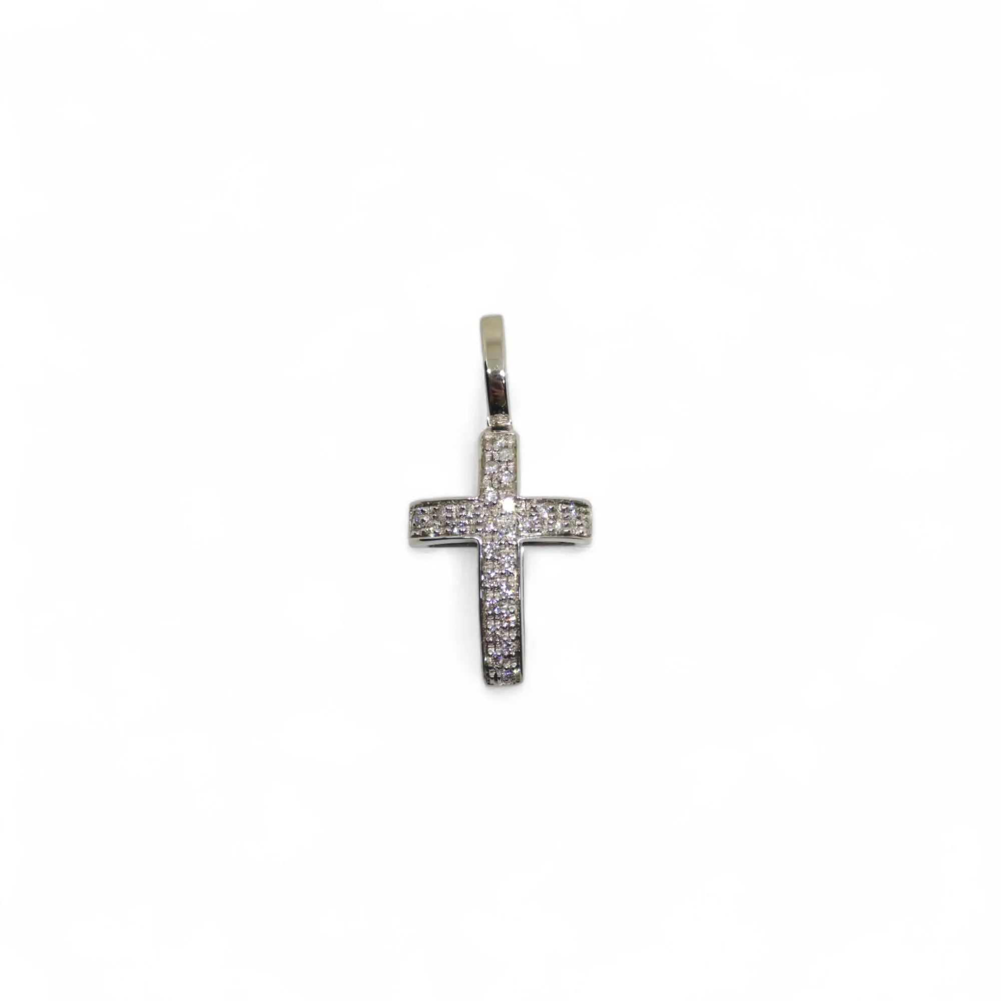 Pendente croce in oro bianco 18 kt e diamanti
