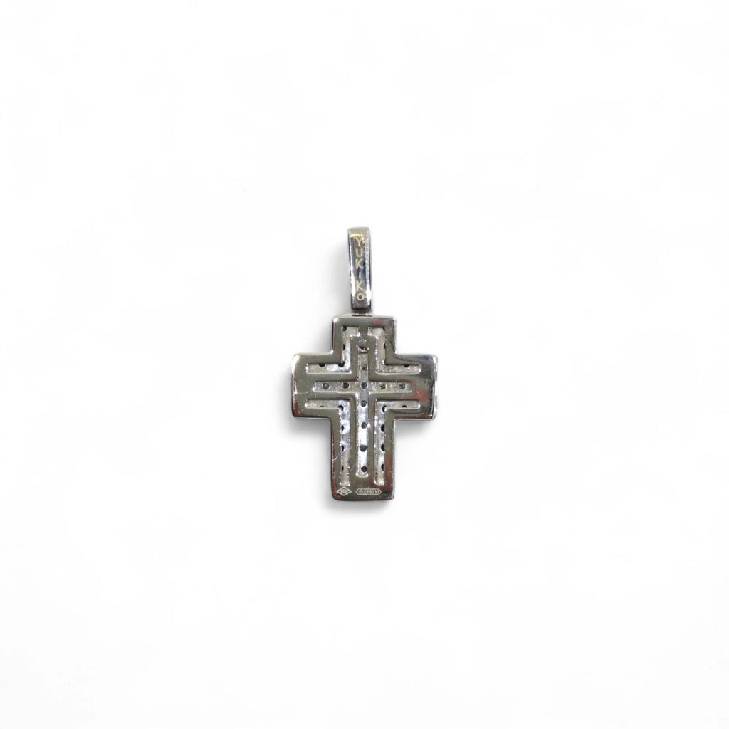 Pendente croce in oro bianco 18 kt e diamanti bianchi e neri