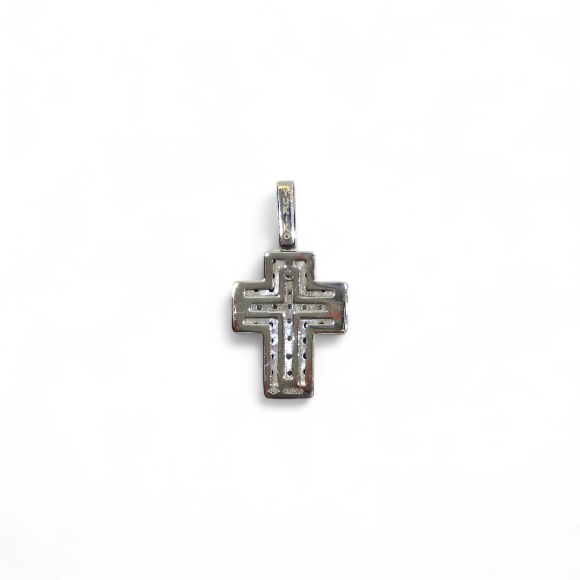Pendente croce in oro bianco 18 kt e diamanti bianchi e neri