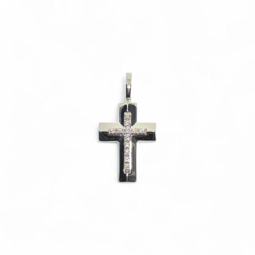 Pendente croce in oro bianco 18 kt con diamanti centrali