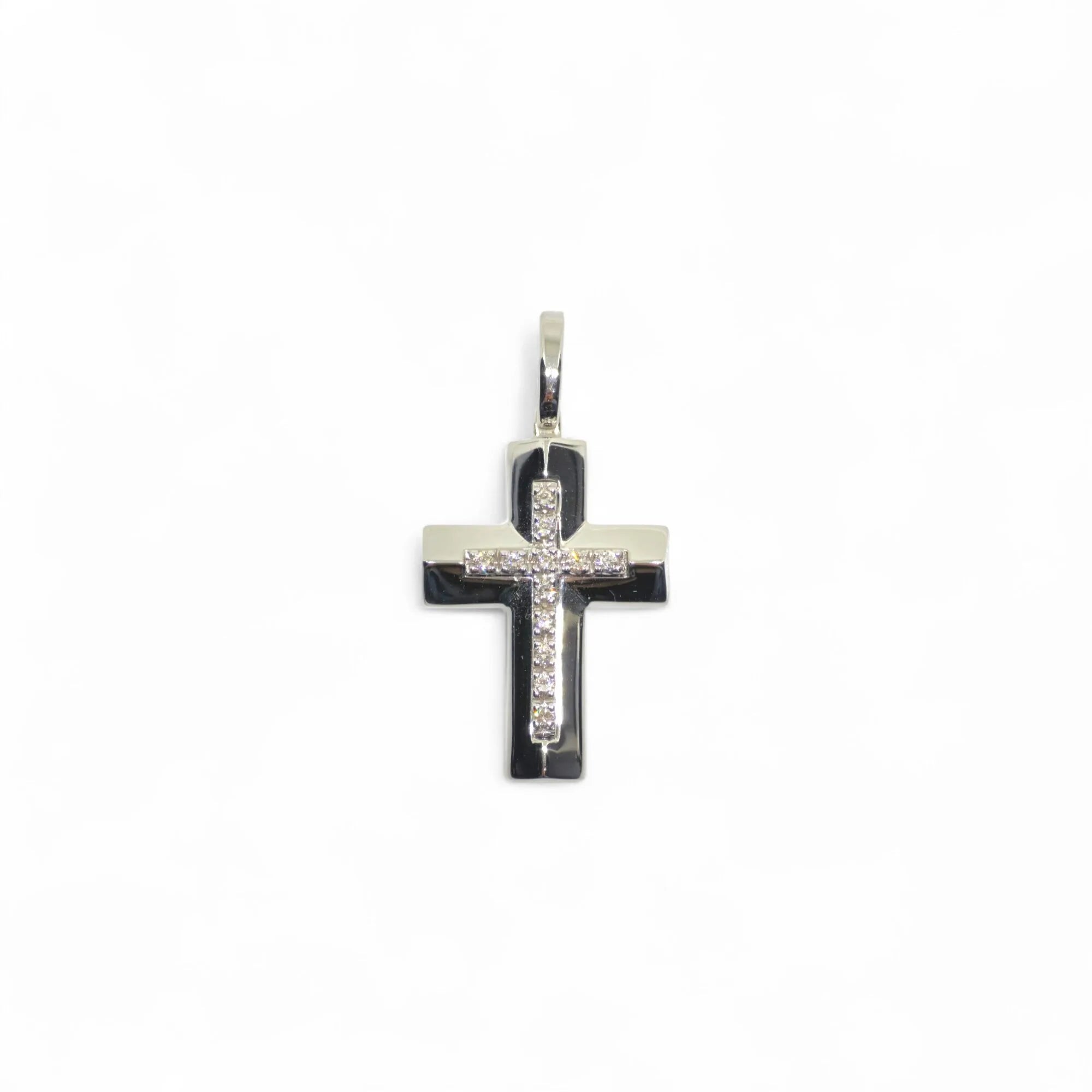 Pendente croce in oro bianco 18 kt con diamanti centrali
