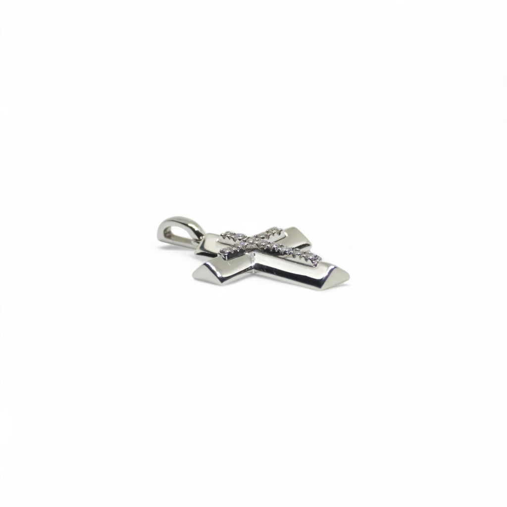 Pendente croce in oro bianco 18 kt con diamanti centrali