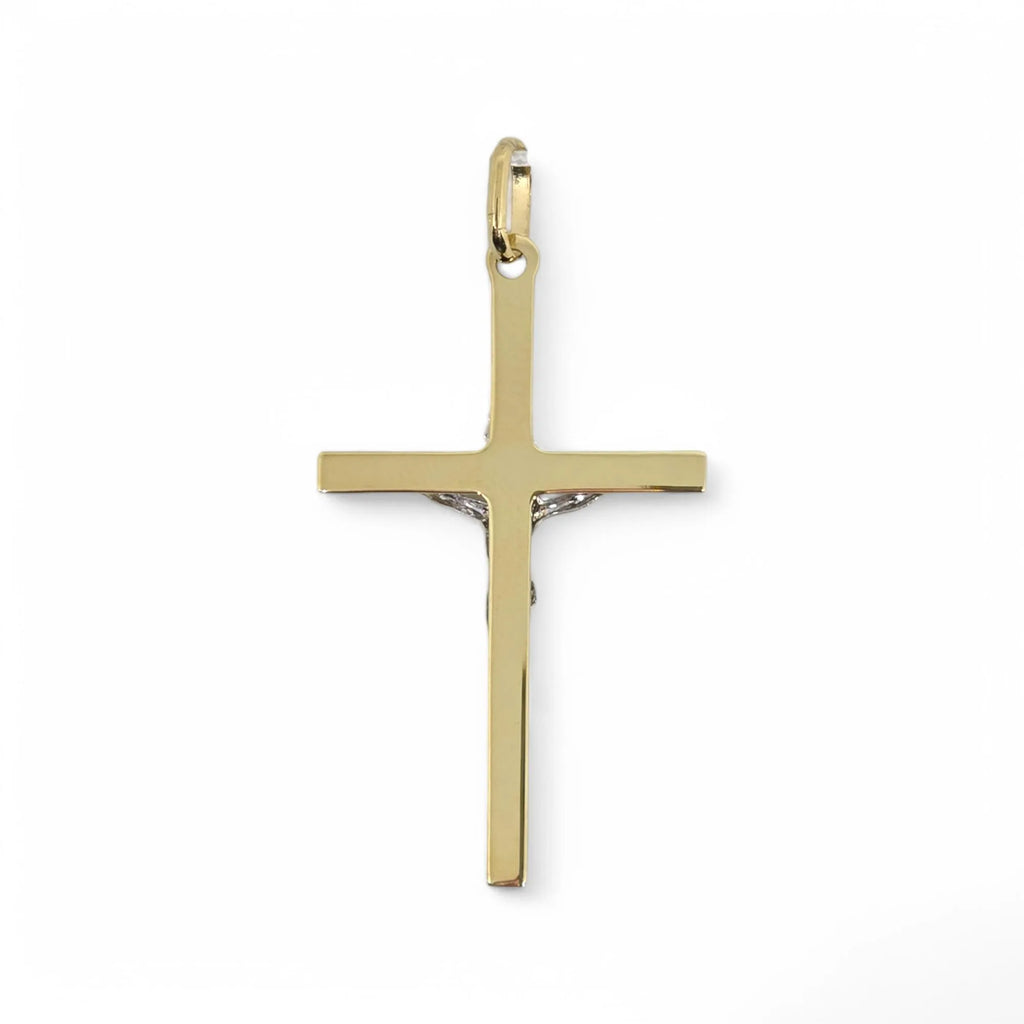 Pendente croce in oro giallo 9 carati con cristo in oro bianco
