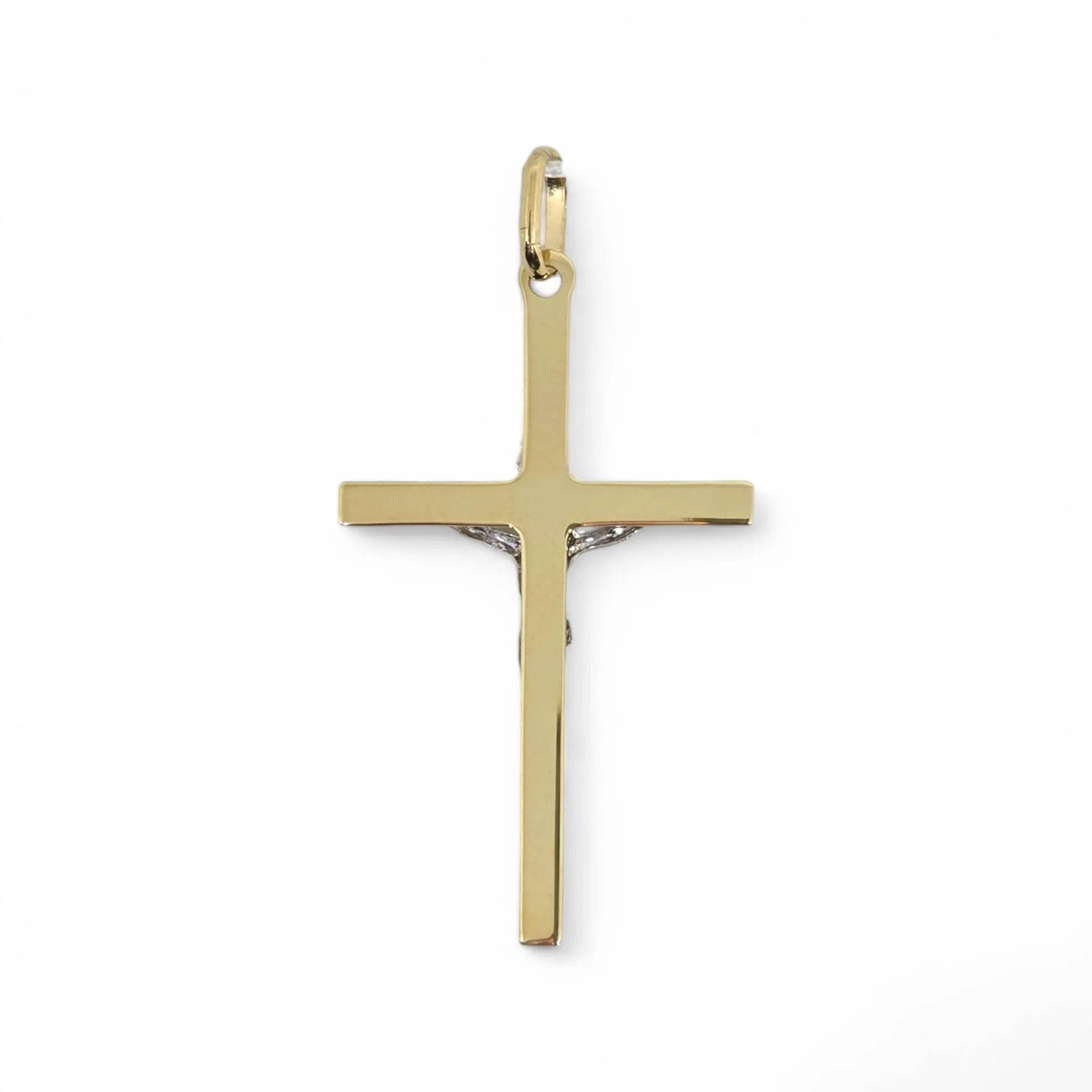 Pendente croce in oro giallo 9 carati con cristo in oro bianco
