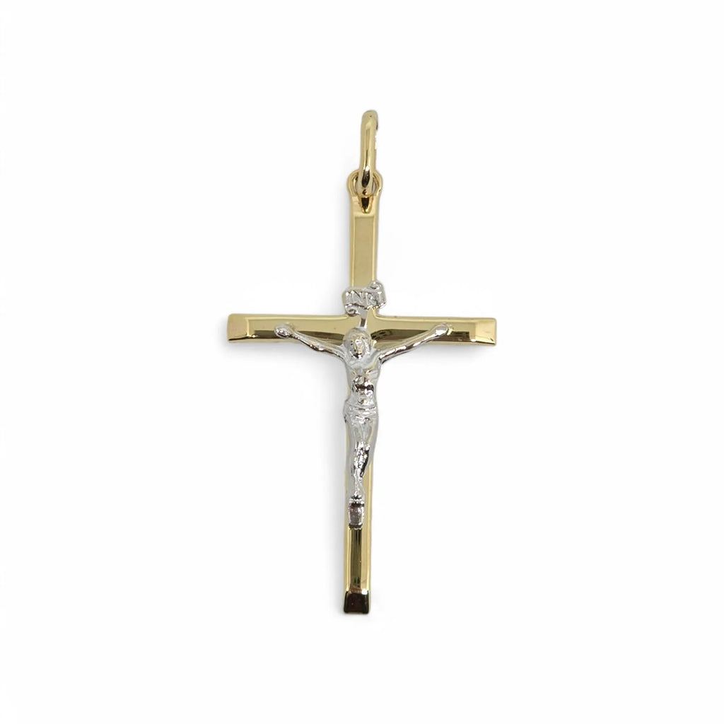 Pendente croce in oro giallo 9 carati con cristo in oro bianco