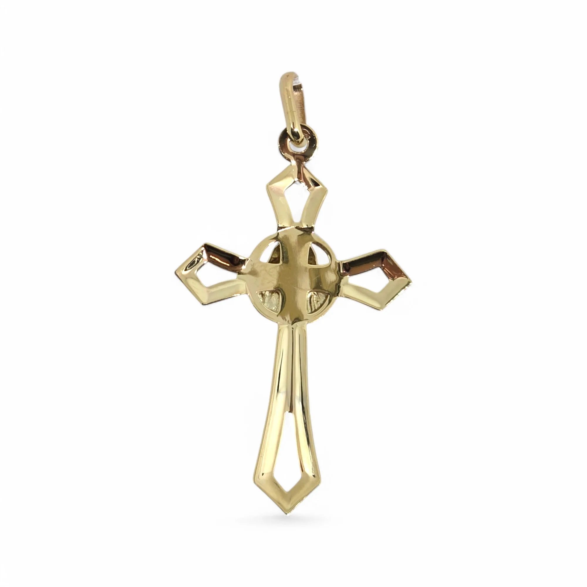 Pendente croce in oro giallo 9 carati con volto del cristo