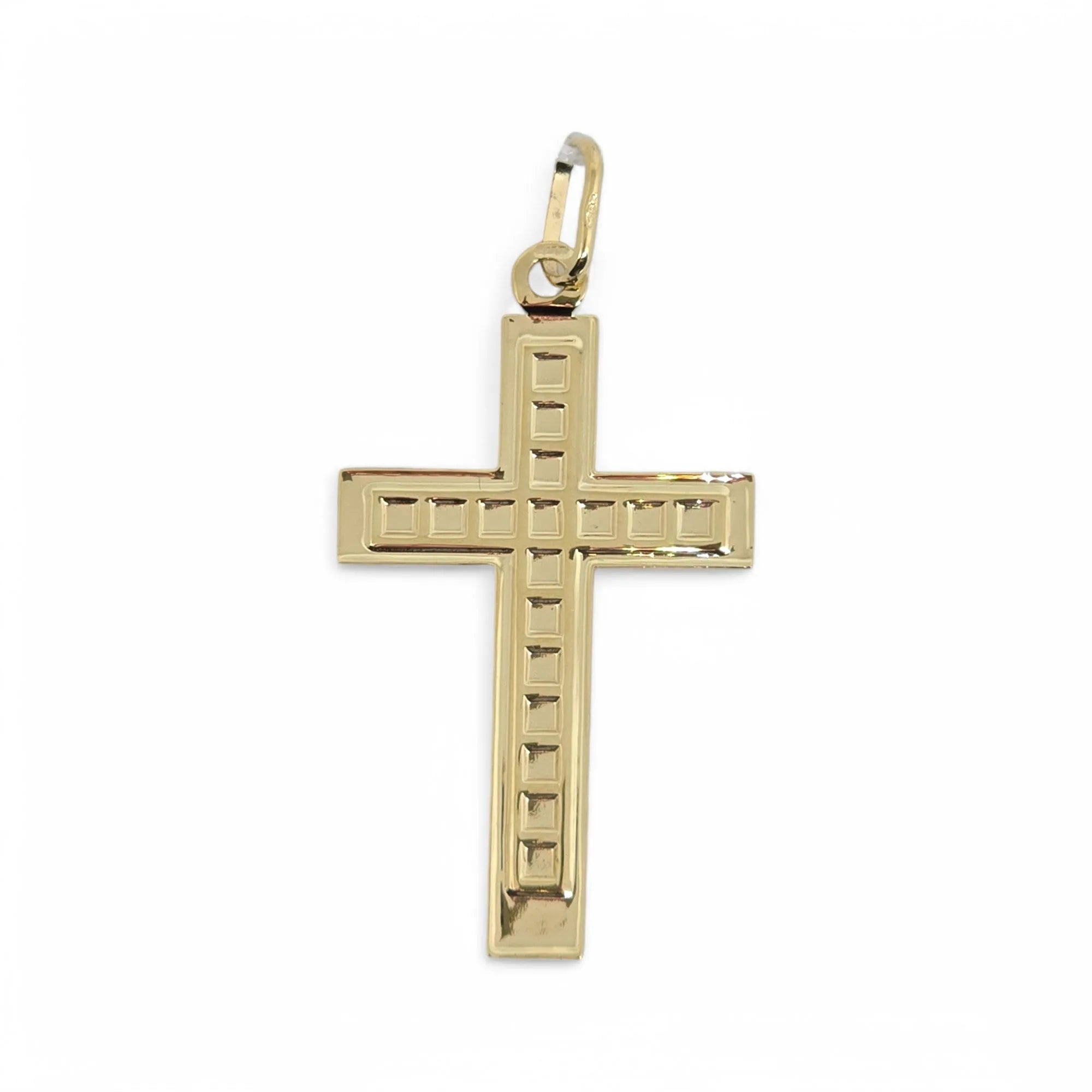 Pendente croce piatta in oro giallo 9 carati con cristo
