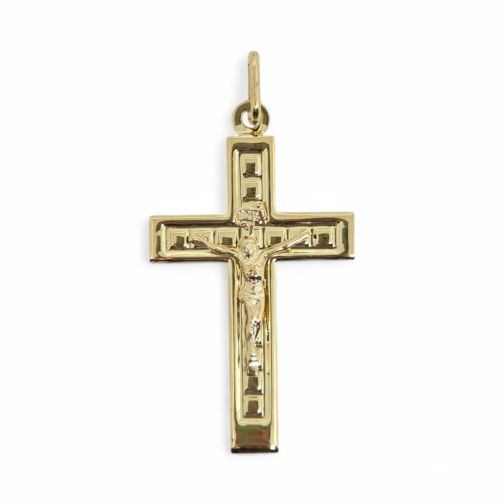 Pendente croce piatta in oro giallo 9 carati con cristo